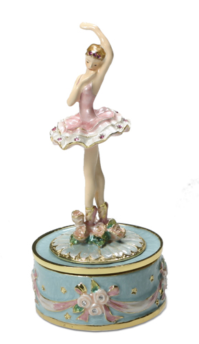 Enamel Ballerina Dances amid tiny flowers in Blue or Pink