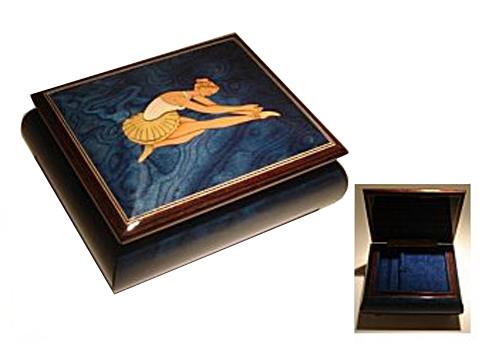 Ballerina Inlay on Blue Music Box