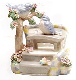 Porcelain Love Birds on Garden Steps