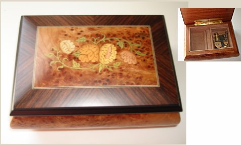 Burled Elm Floral Inlay Framed with Walnut Straight Grained Border (1.18)