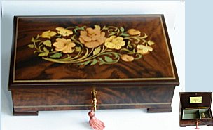 Matte Finished Walnut Box with Floral Design - 30 Notes  (1.30)