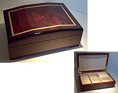 Jewelry Box Burlwood with Inlay Border