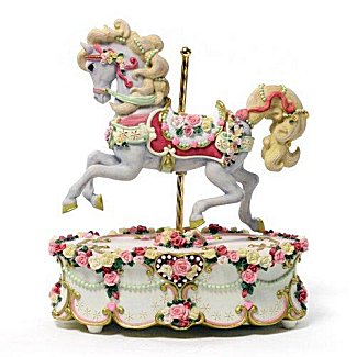 Musical Single Carousel Horse with Hearts and Roses 