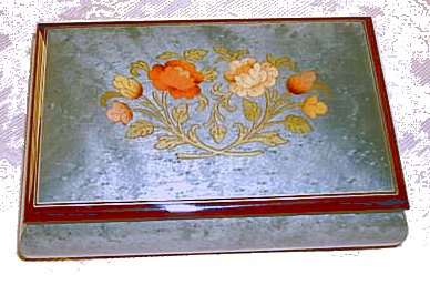 Inlaid Flowers on Light Blue Finished Musical Box (1.18) Medium 