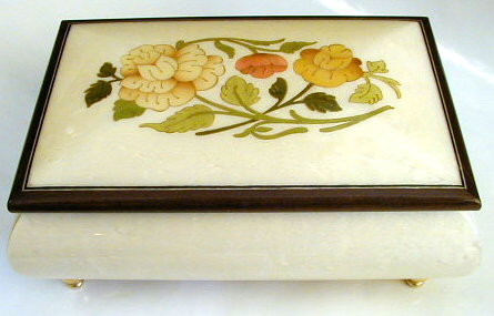 Inlaid Flowers on White Finished Musical Box (1.18)