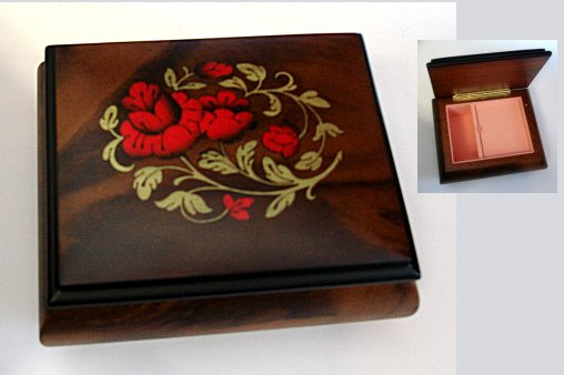 Walnut Musical Box with Red Rose (1.18)