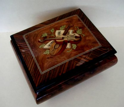 Musical Instrument Inlay on Elm and Walnut box (1.18)