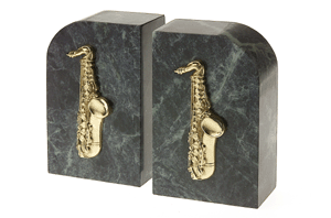 Bookends Brass and Marble Sax