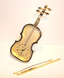 Miniature Violin Clock with bow by Platinum