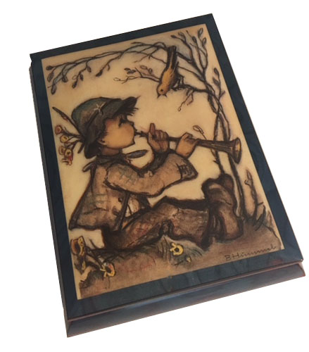 Hummel Decoupage of Boy with wind Instrument on lid of music box