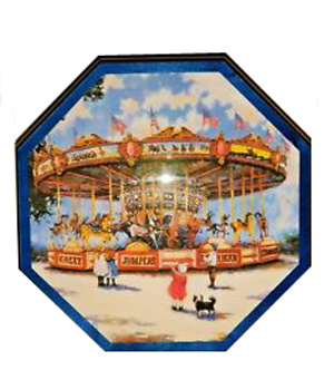 Reuge Octagon shaped musical box with image of Carousel