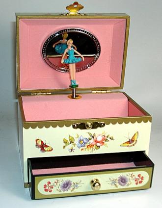 Jewelry Box  with Drawer and Ballerina - Beautiful Flowers