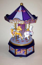 Purple and Light Blue Wooden 4 Horse Musical Carousel