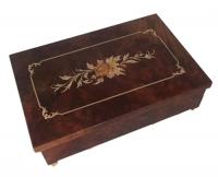 Italian Framed Floral Inlay on Straight Lined Elm Musical Box                   