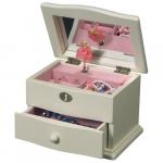 Emmy-  White musical jewelry box with twirling ballerina