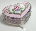 Heart Shaped Enamel Ring Box in Pink with Floral Medalian Design