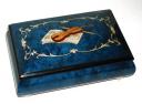 Blue Musical Box with Baroque Border and Center Instrument Inlay