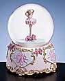 Music Box Ballerina in Water Globe Adorned with Hearts and Flowers