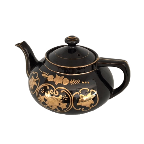 Vintage Black and Gold Musical Teapot with Floral Design